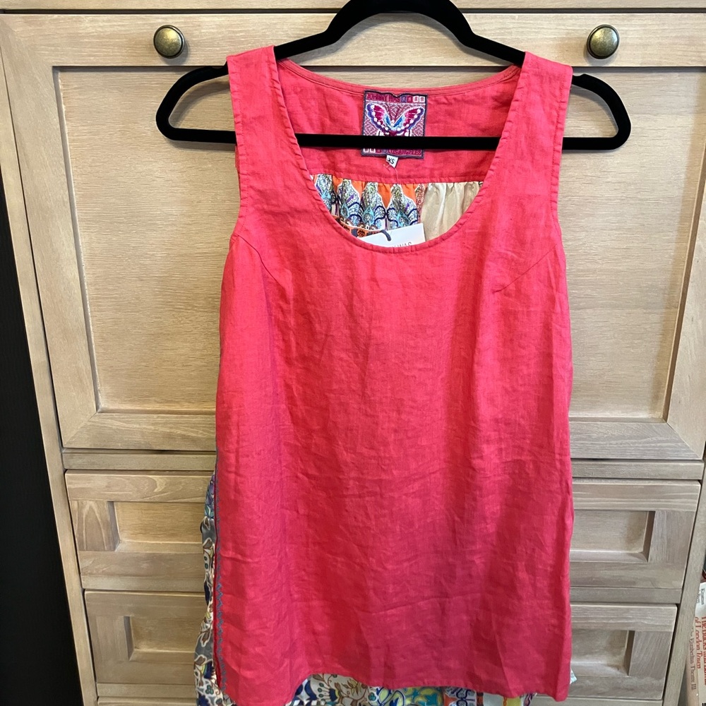 Johnny Was Coral and Multi Floral Patchwork Tunic - Picture 2 of 4